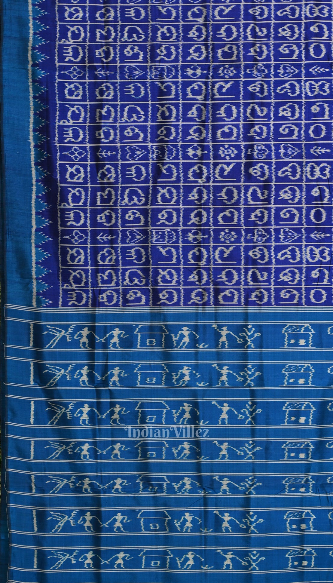 IndianVillèz Royal Blue Odia Barnamala Designer Contemporary Silk Saree - view 3