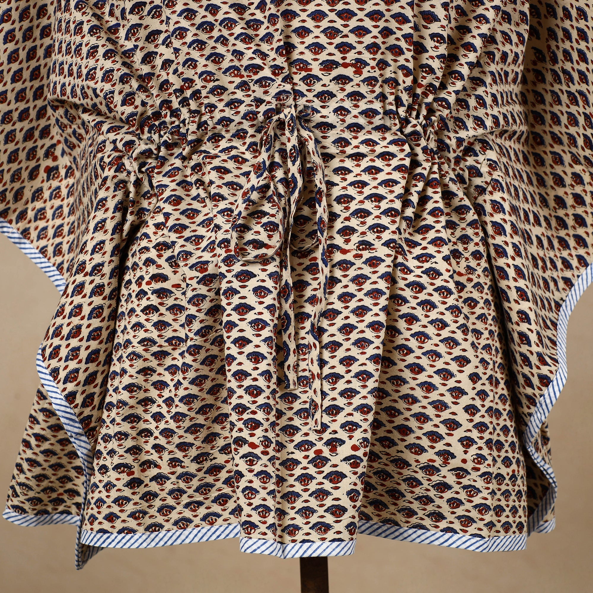 CHUTNEY CRAFT STUDIO Beige - Hand Block Printed Cotton Kaftan with Tie-Up Waist (Short) - view 2