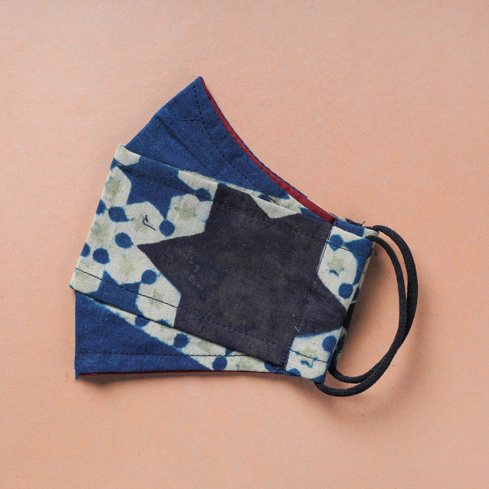 JALPARI Ajrakh Block Printed Cotton 3 Layer Maska Snug Fit Face Cover