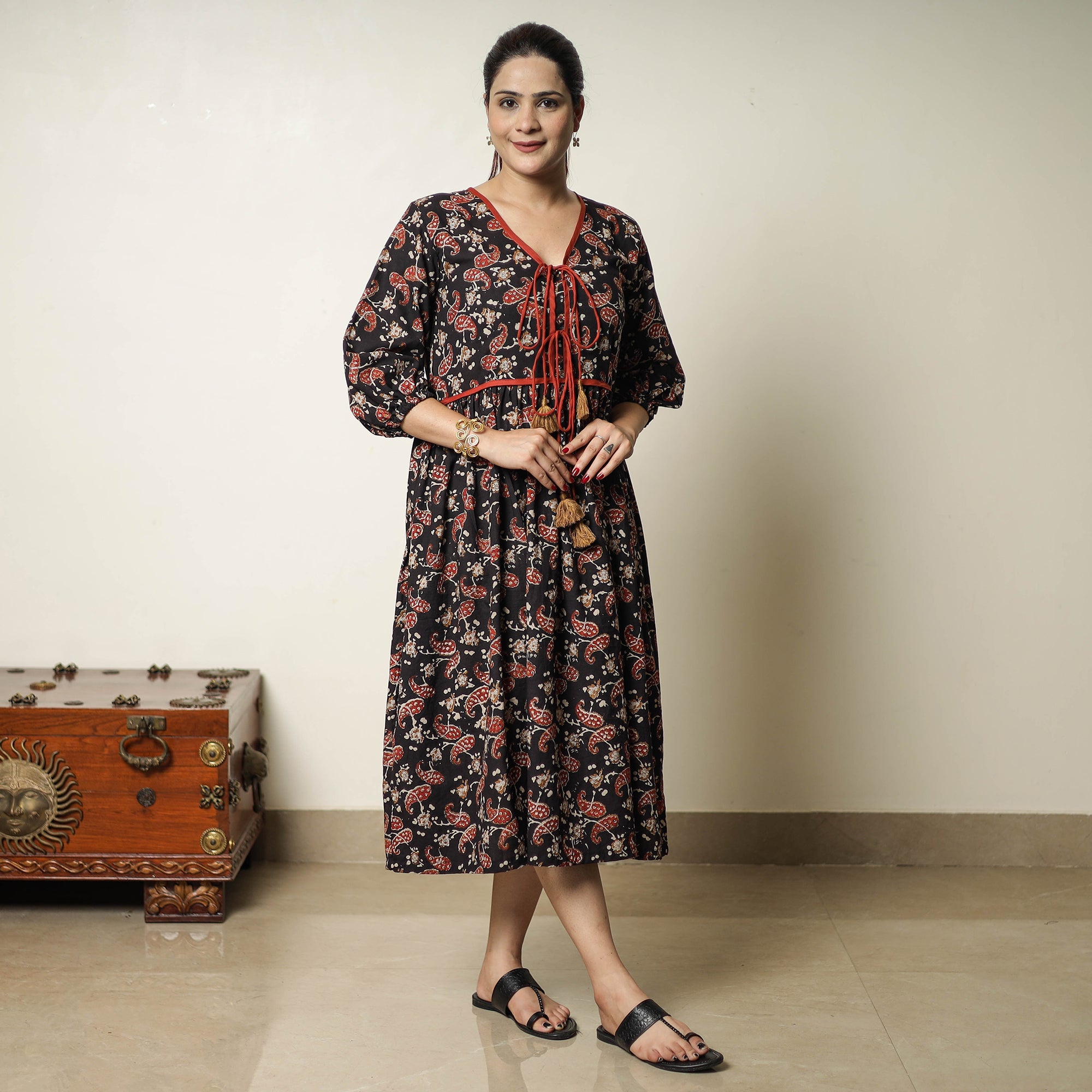 ITOKRI CASUALS Black - Bagru Block Printed Cotton Flared Dress 20 - view 2