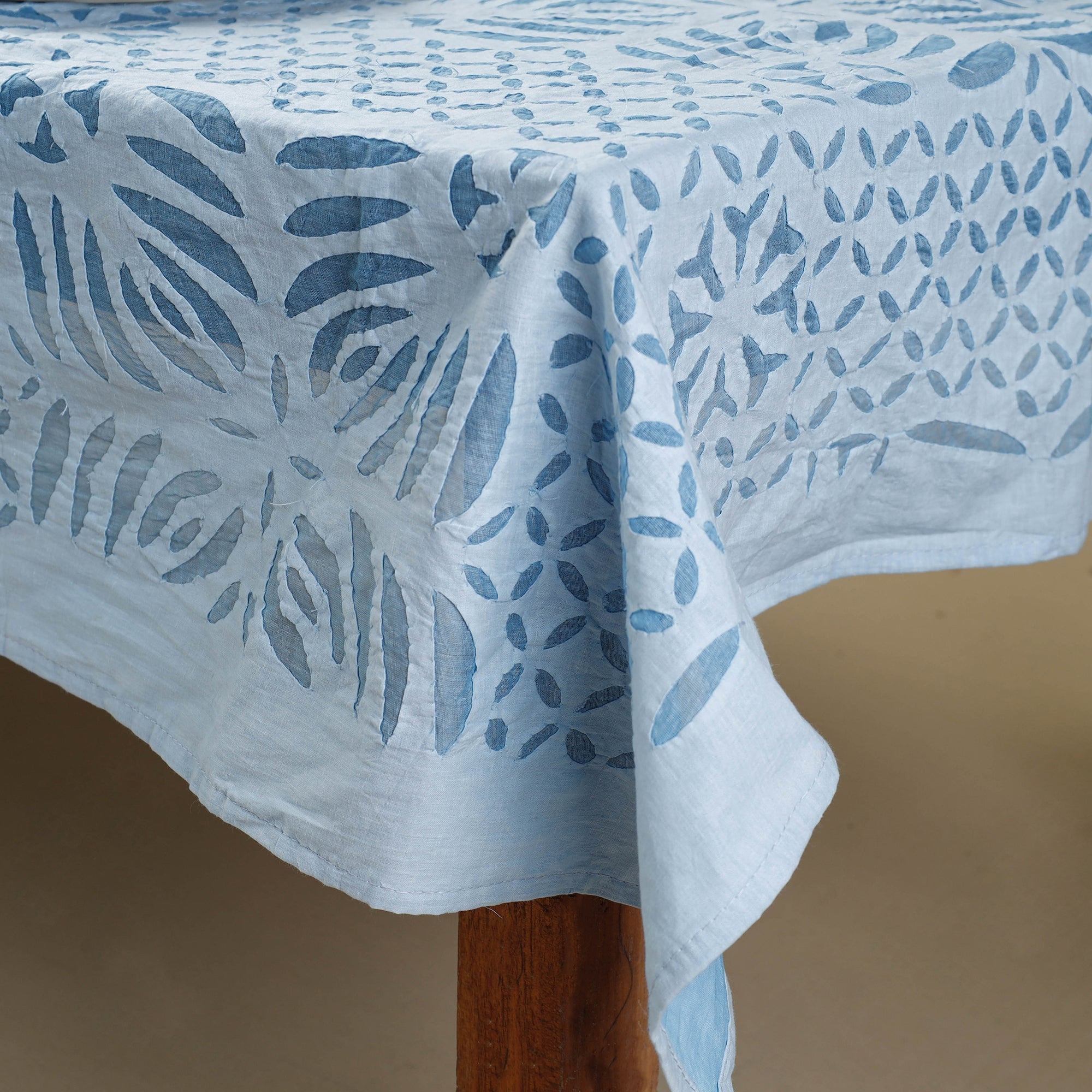 SHADES OF MARUDHARA Blue - Applique Cutwork Cotton Table Cover - 4 Seater - view 2