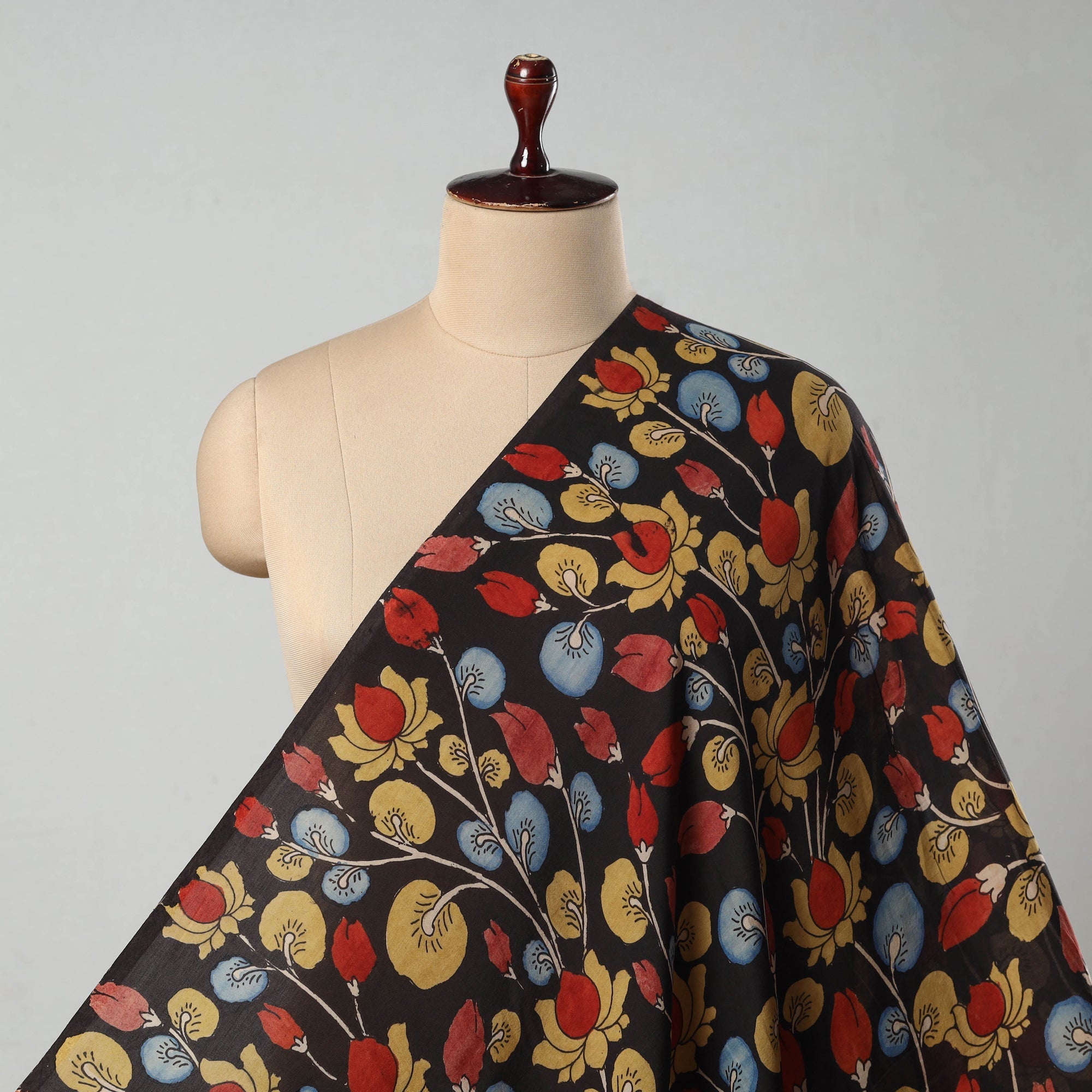 SOUTH KARGHA Black - Bangalore Silk Srikalahasti Pen Kalamkari Fabric 17