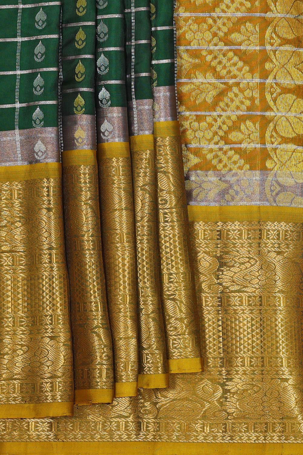 Kalanjali Kanchipattu Bottle Green Brocade Saree