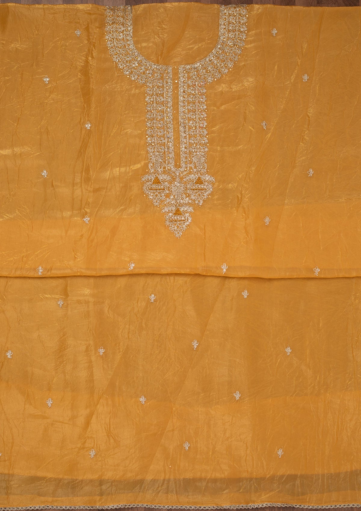 Koskii Mustard Zariwork Tissue Unstitched Salwar Suit - view 4