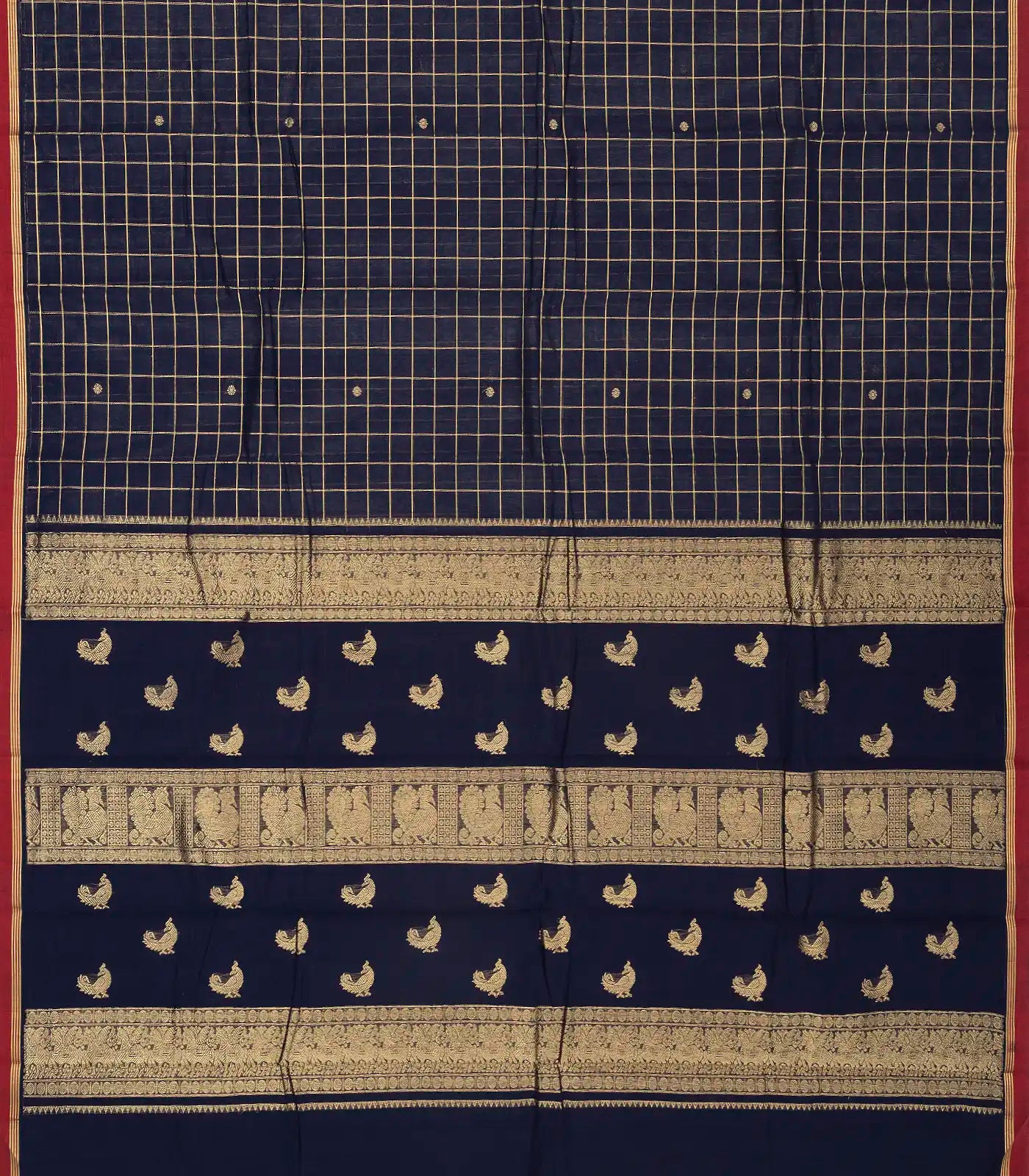 RmKV Navy Blue Handloom Kanchi Cotton Saree With Zari Checks - view 2