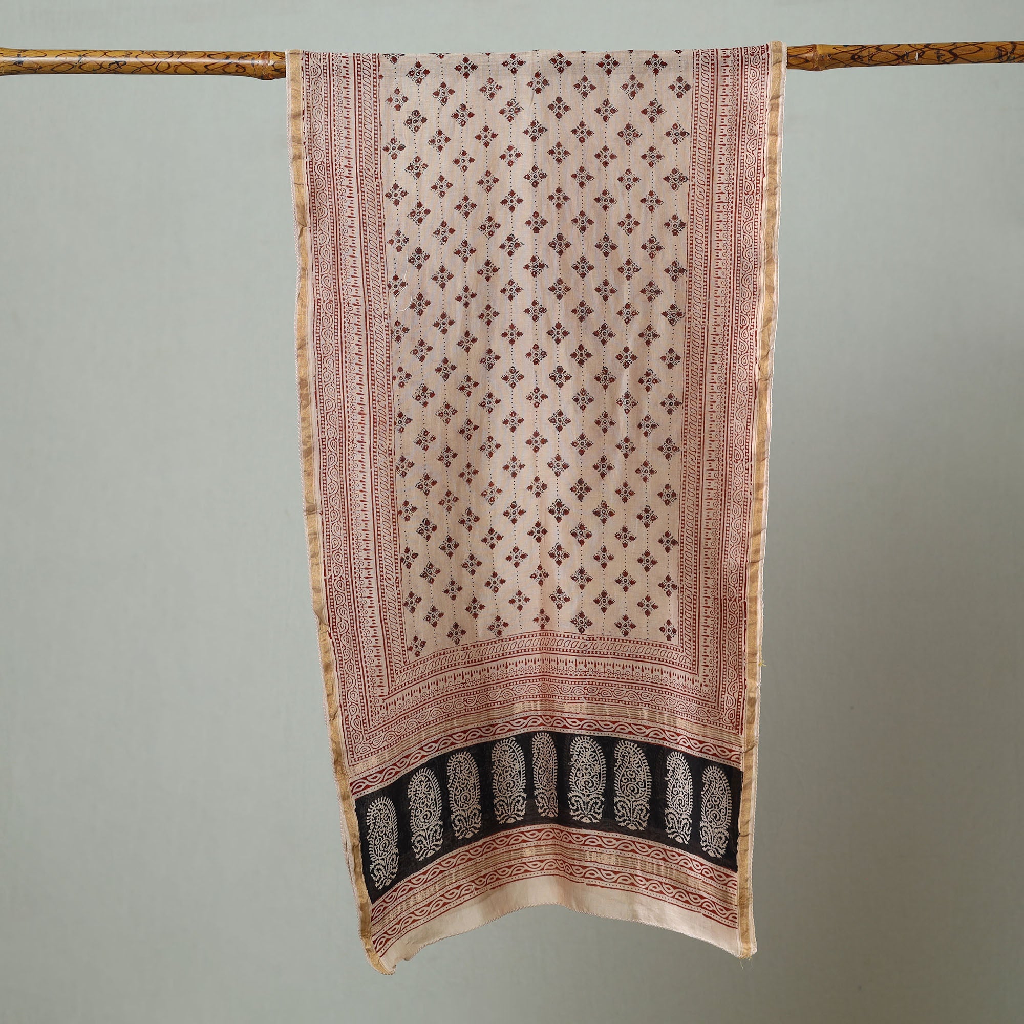 BAGH PRINTS BY MOHAMMED BILAL KHATRI Beige - Bagh Hand Block Printed Chanderi Silk Stole 24 - view 2