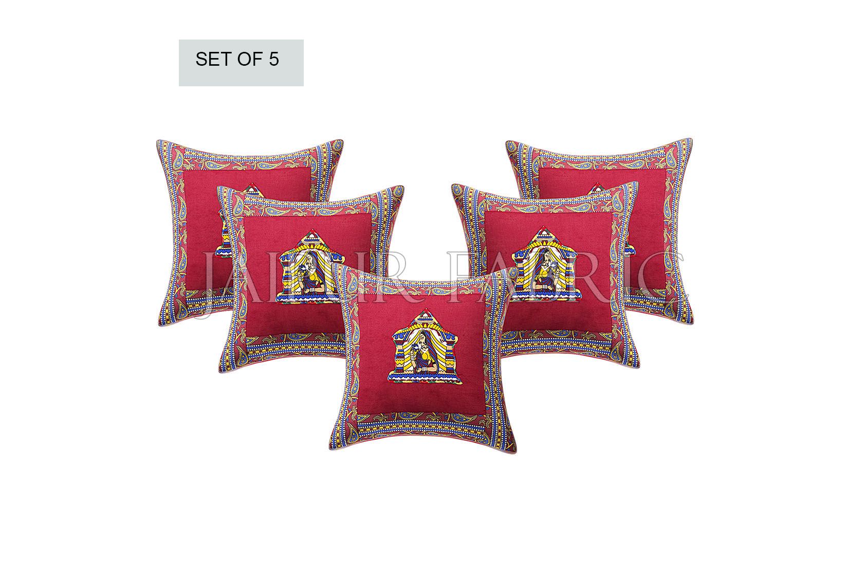 Patchwork applique cushion – JaipurFabric® Maroon Doli Design Patchwork & Applique Cushion Cover