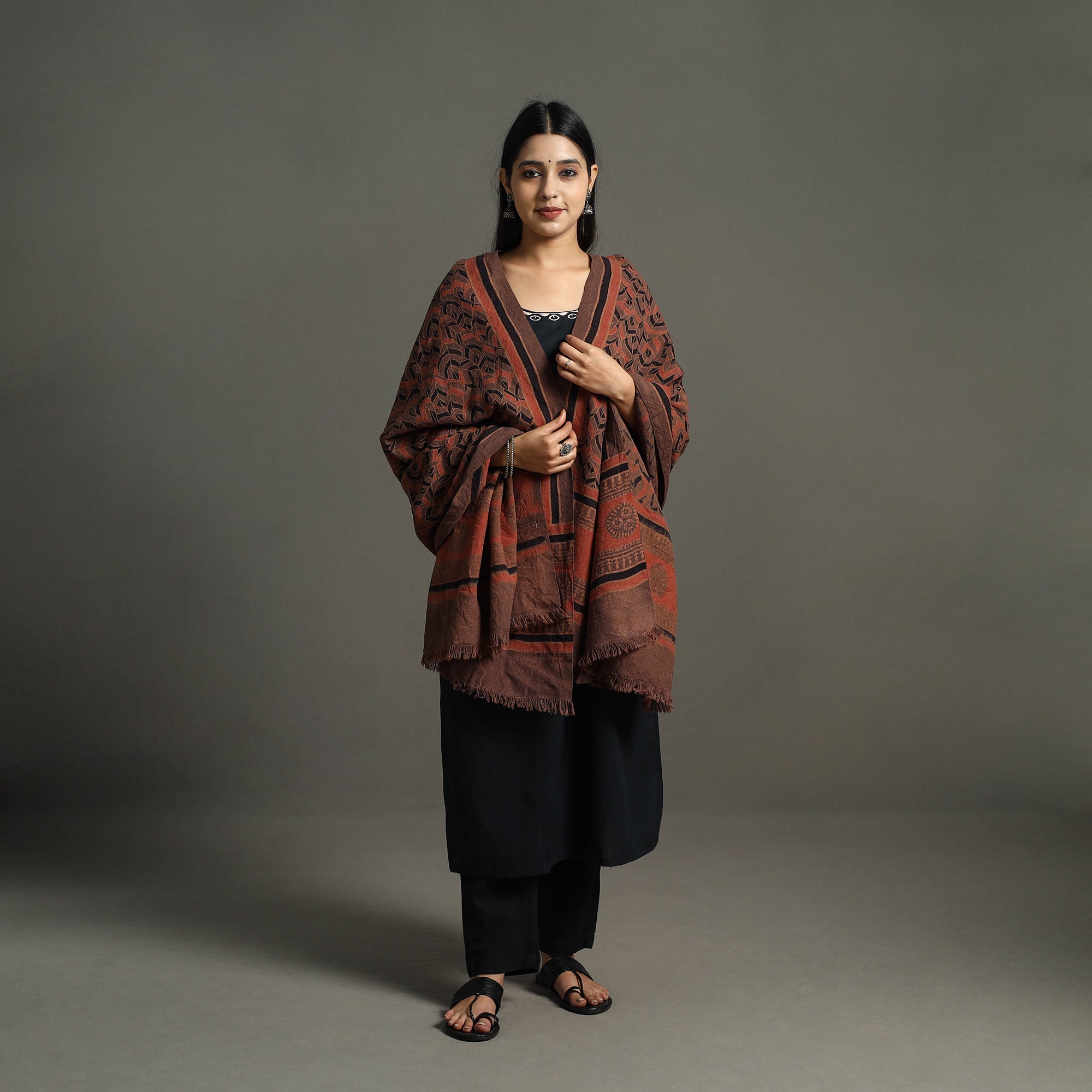 VANKAR BHIMJI KANJI Ajrakh Block Printed Handwoven Woolen Shawl 30