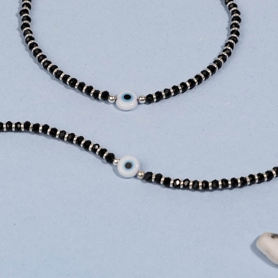 Prinjal Jewellers Evil Eye and Blue Beads Silver Double Line Anklets for Women