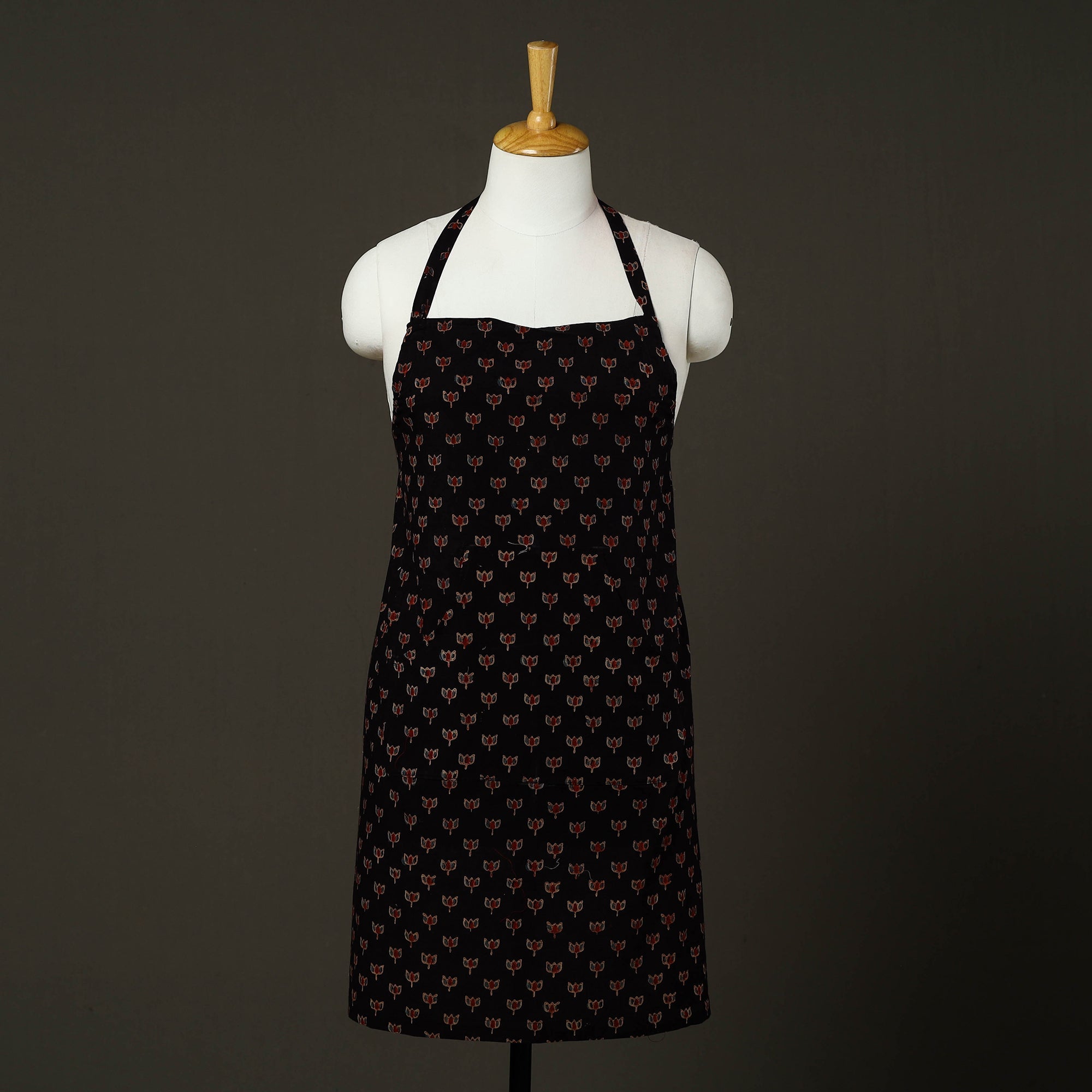 JALPARI Black - Ajrakh Block Print Cotton Apron with Pocket 84
