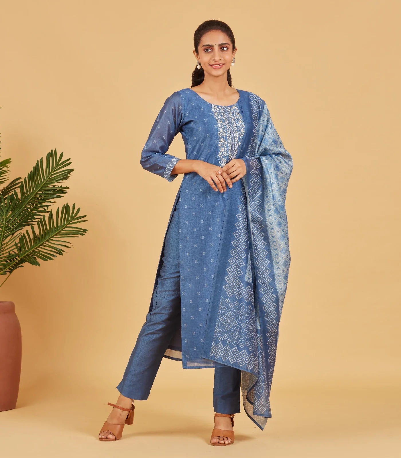 RmKV Cobalt Blue Kurta Set With Matching Dupatta