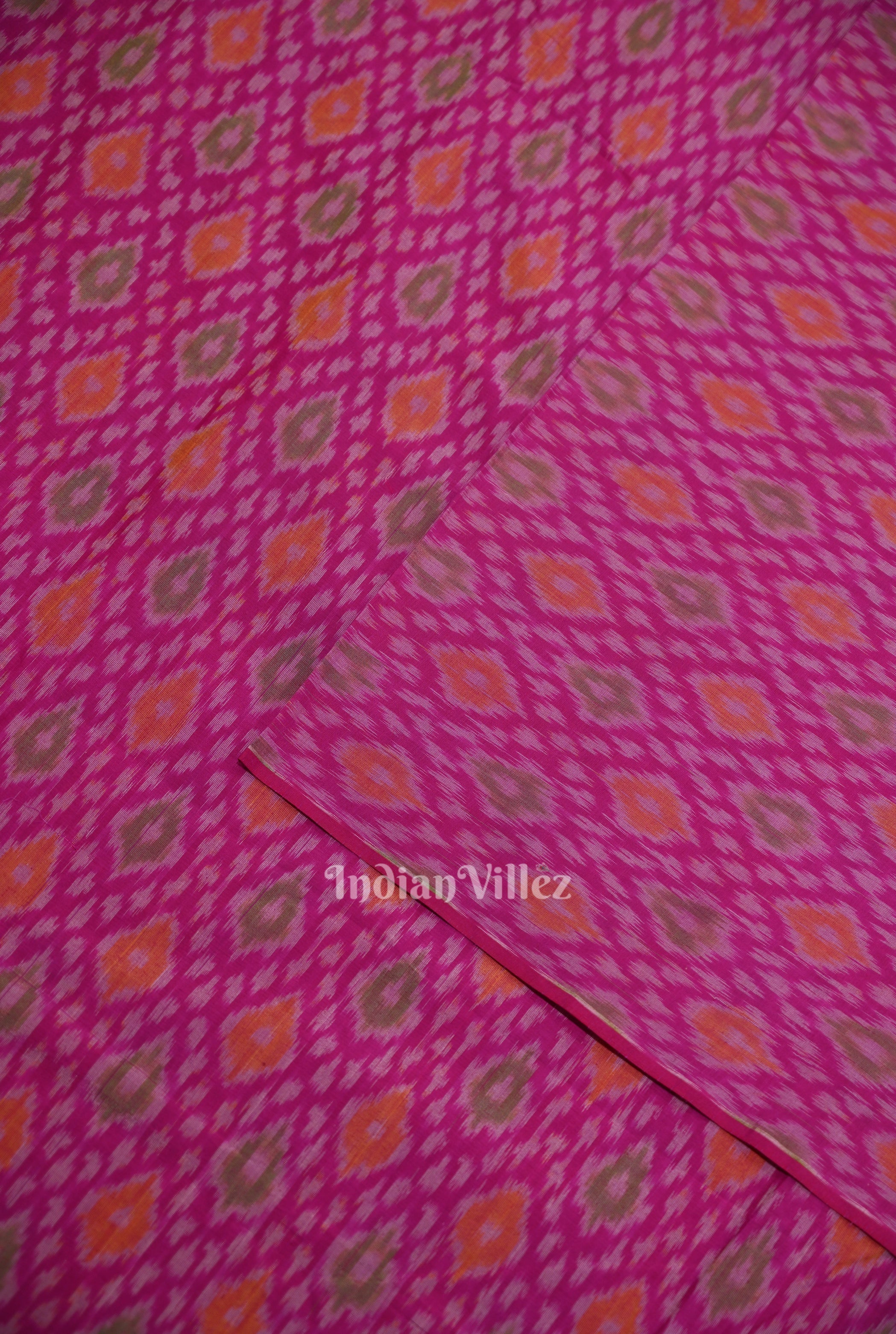 IndianVillèz Rani Pink Pochampally Ikat Silk & Cotton (Sico) Fabric - view 2