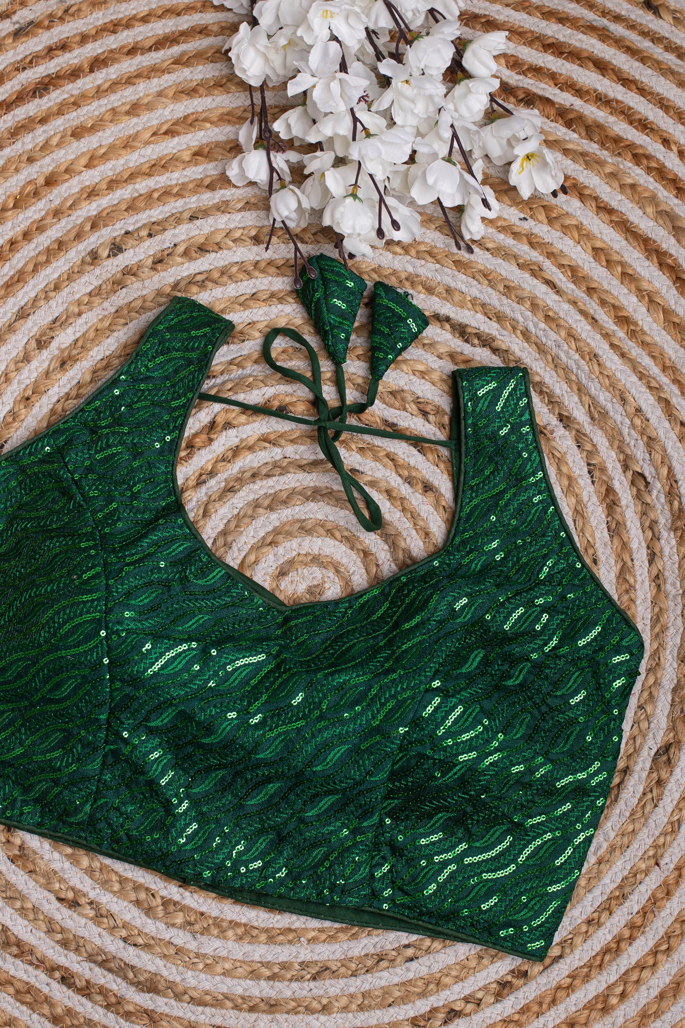 ClothsVilla Green Kashish Silk Blouse with Tone-to-Tone Sequin Work