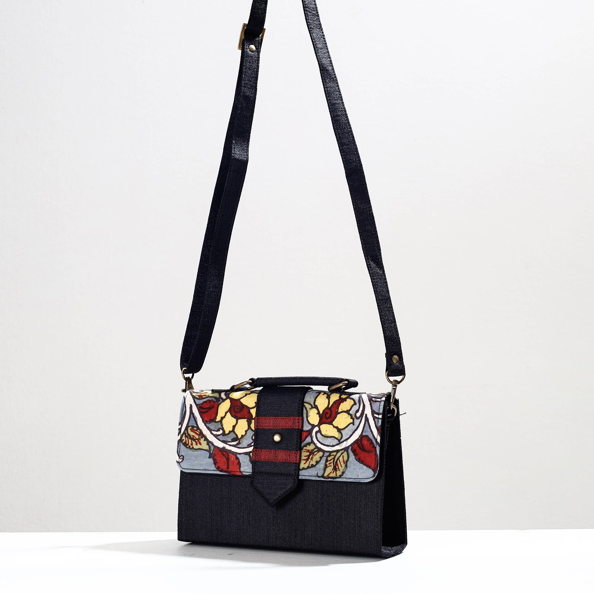 DWARAKA PLUS Black - Handpainted Kalamkari Natural Dyed Ghicha Silk Sling Bag - view 2