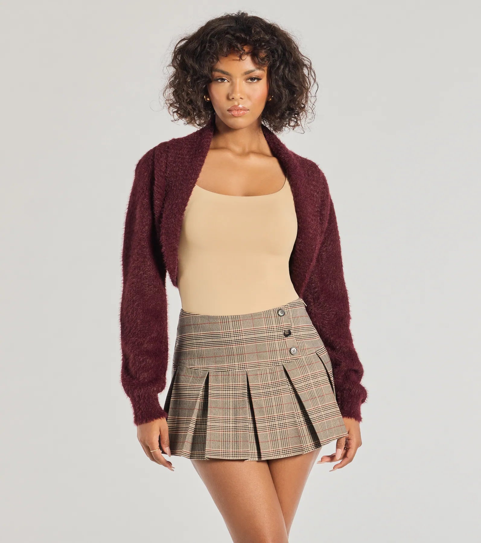 Windsor Luxe Muse Eyelash Knit Bolero – WINE