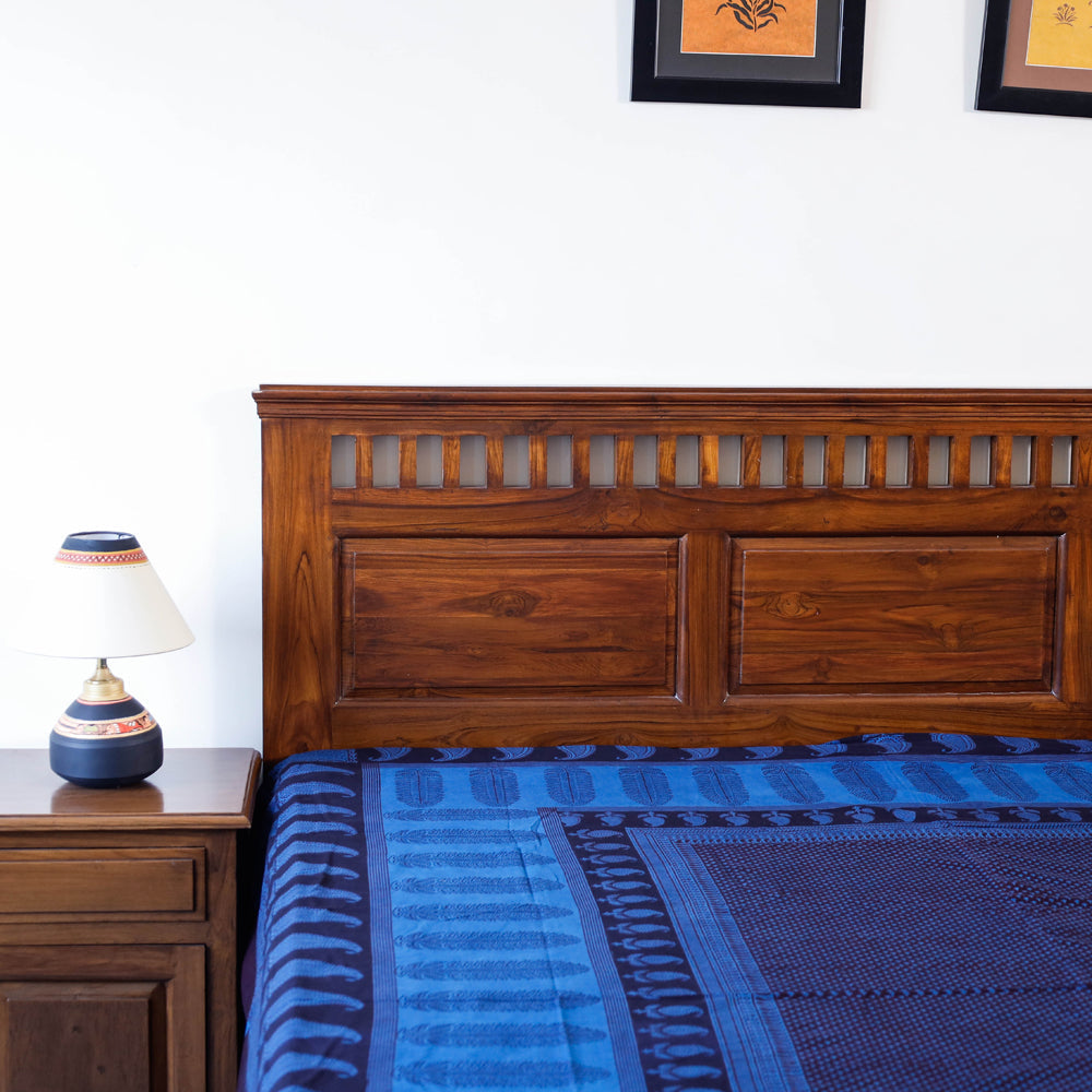 BAGH PRINTS BY UMAR FARUK KHATRI Blue - Bagh Block Printed Natural Dyed Pure Cotton Double Bed Cover (110 x 88 in) - view 3