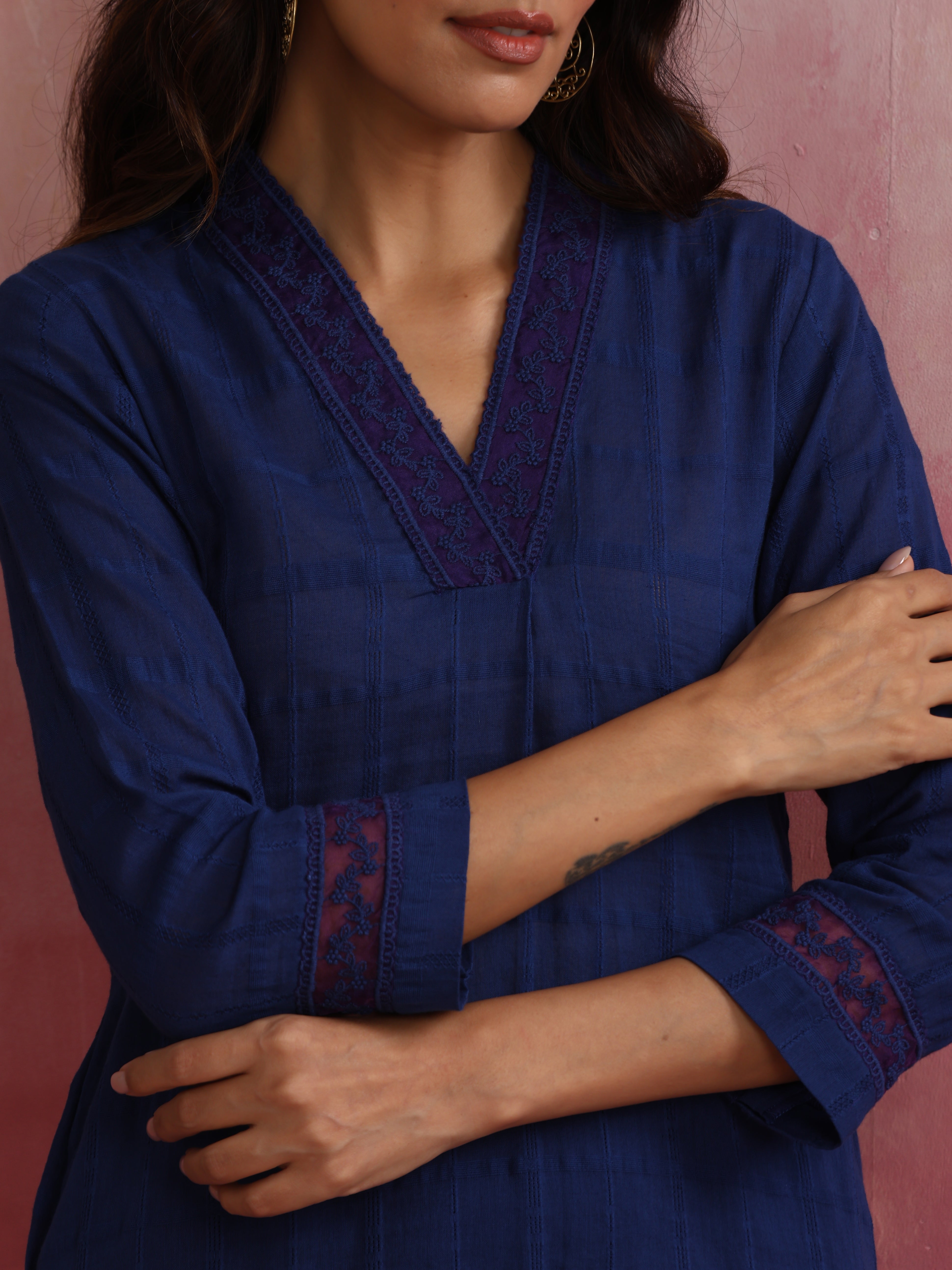 trueBrowns Dark Blue Cotton Dobby Co-ord set - view 5