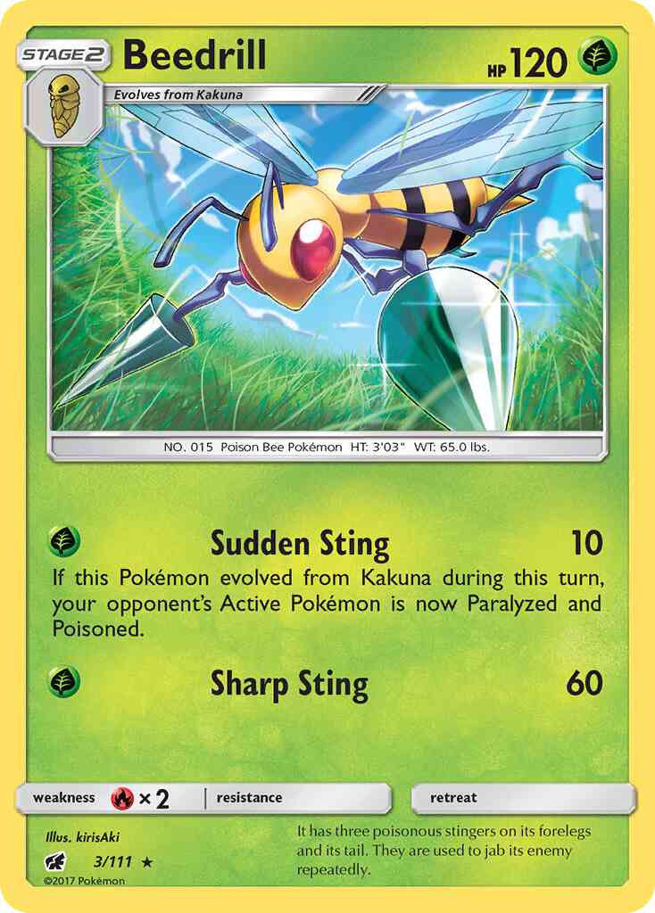 Rare sm4-3 non-holo – Pokémon Beedrill - 3/111 - Rare [sm4-3] [Non-Holo]
