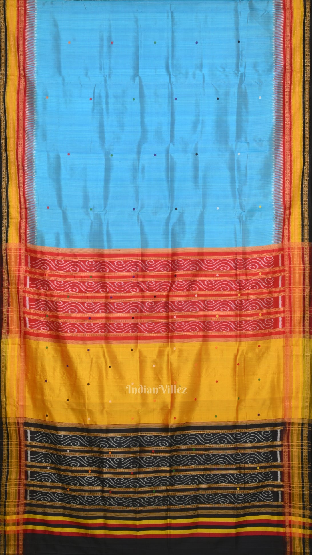 IndianVillèz Blue Kathiphera Odisha ikat Khandua Silk saree