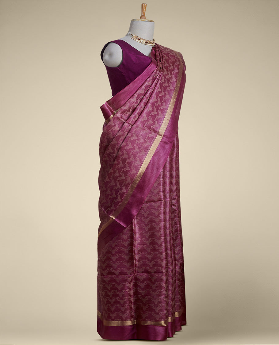 Pothys Purple animal motifs tussar silk saree with self zari border - view 2