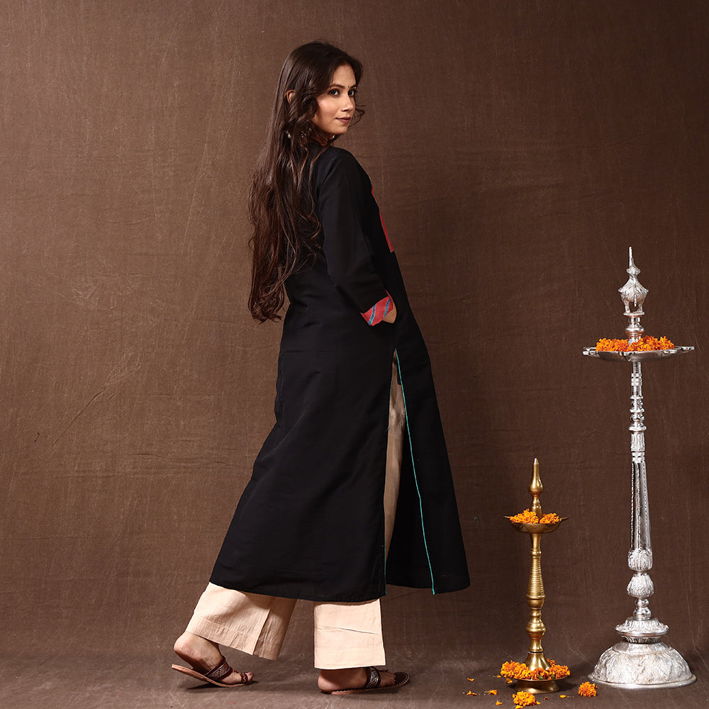 ITOKRI CASUALS Black - Silk Plain Long Straight Kurta - view 4