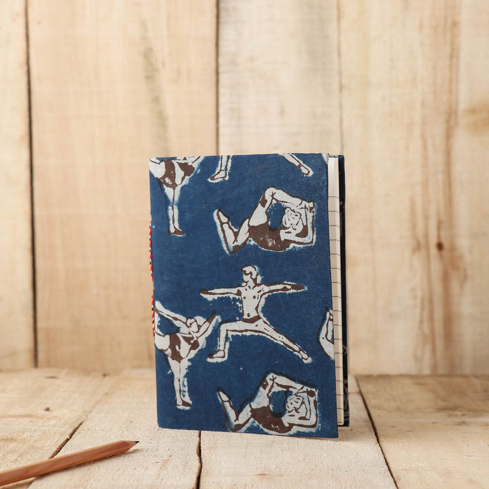 BINDAAS UNLIMITED Blue - Art Block Print Fabric Cover Handmade Paper Notebook (7 x 5 in)