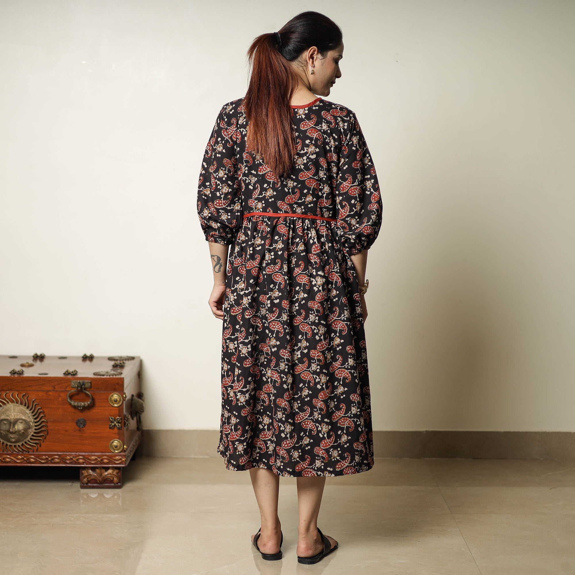ITOKRI CASUALS Black - Bagru Block Printed Cotton Flared Dress 20 - view 4