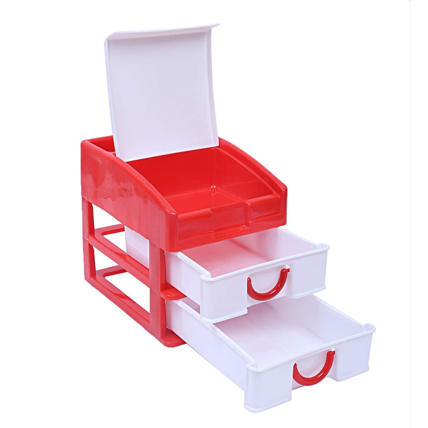 Kuber Industries Plastic 2 Pieces Three Layer Drawer Storage Cabinet Box (Red & Yellow)-CTKTC13130 - view 3
