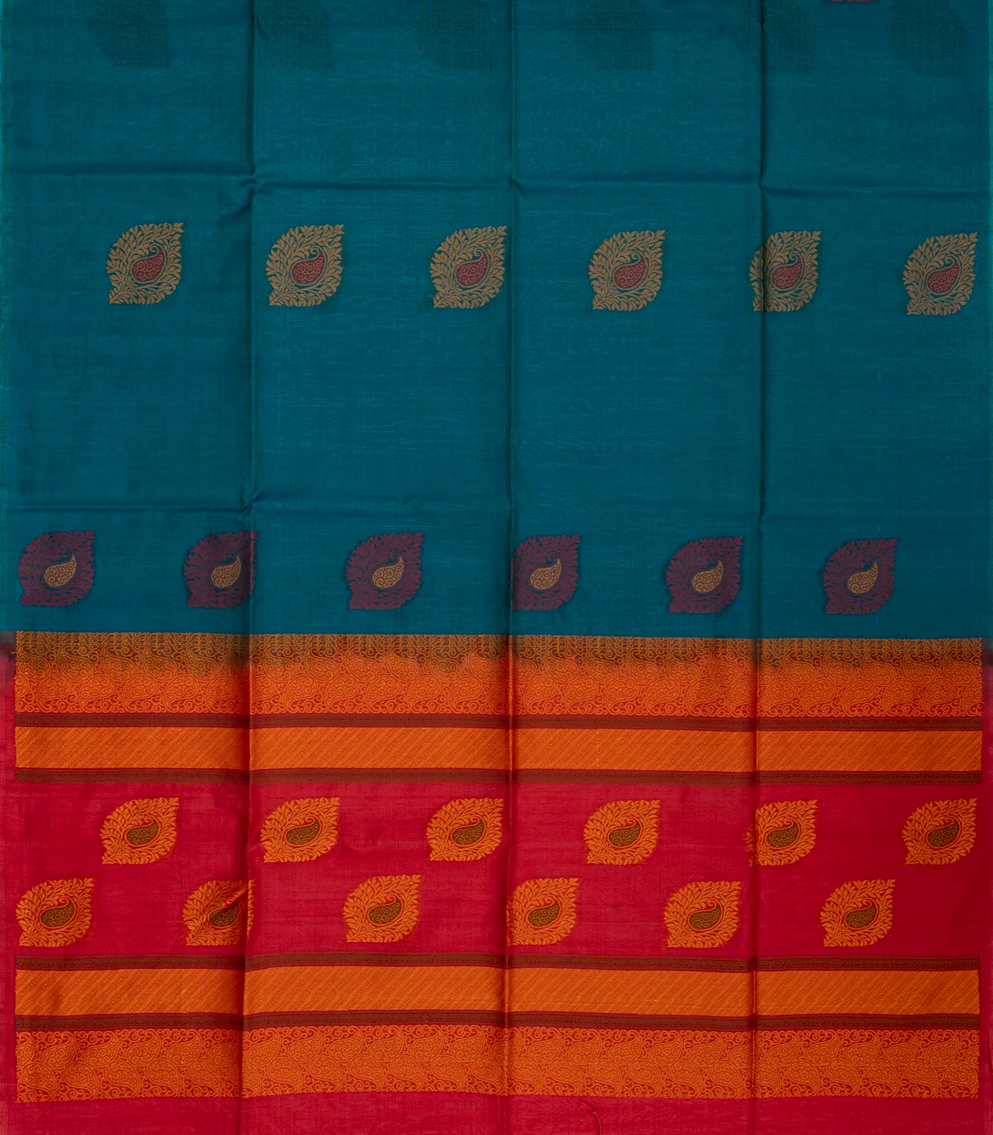 RmKV Cyan Handloom Kora Silk Cotton Saree With Floral Motifs - view 2