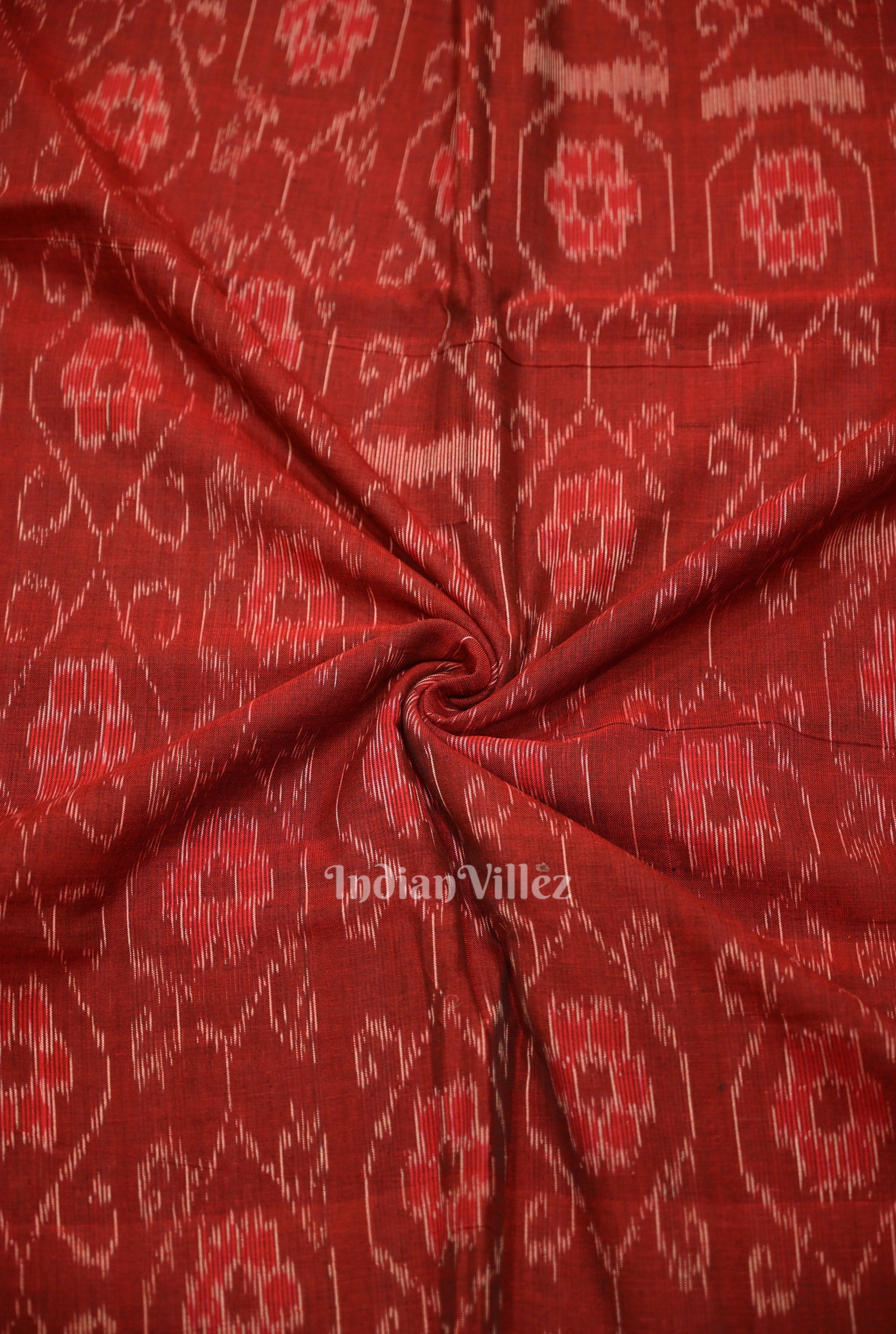 IndianVillèz Deep Maroon Floral Theme Sambalpuri Ikat Cotton Fabric