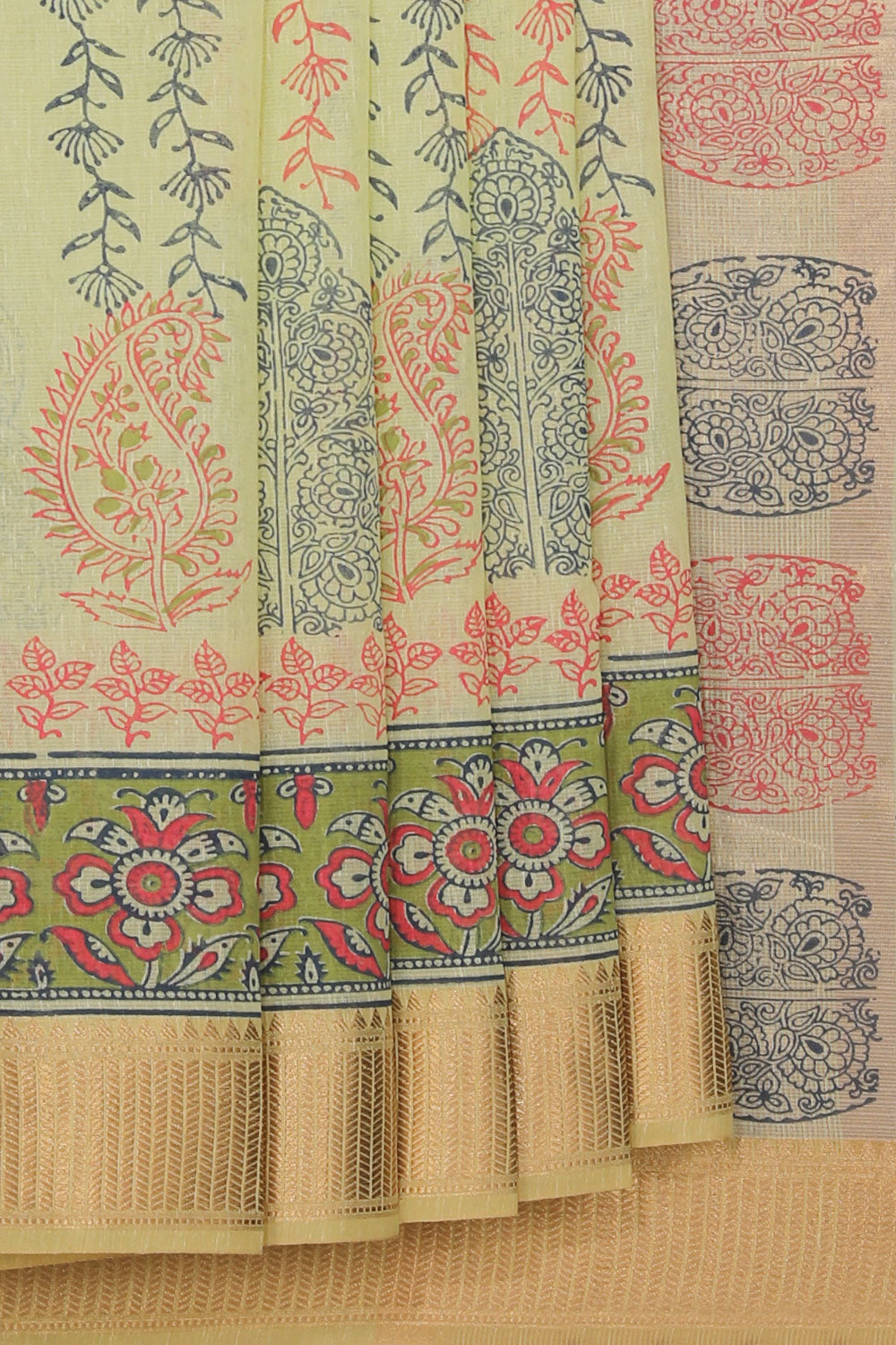 Kalanjali Ethnics Hand block printed saree – Women's, LIGHT GREEN - view 2