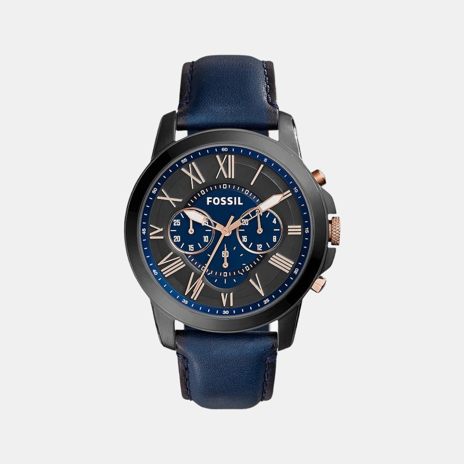 Fossil Grant Men Quartz Black Dial Chronograph Leather Watch FS5061