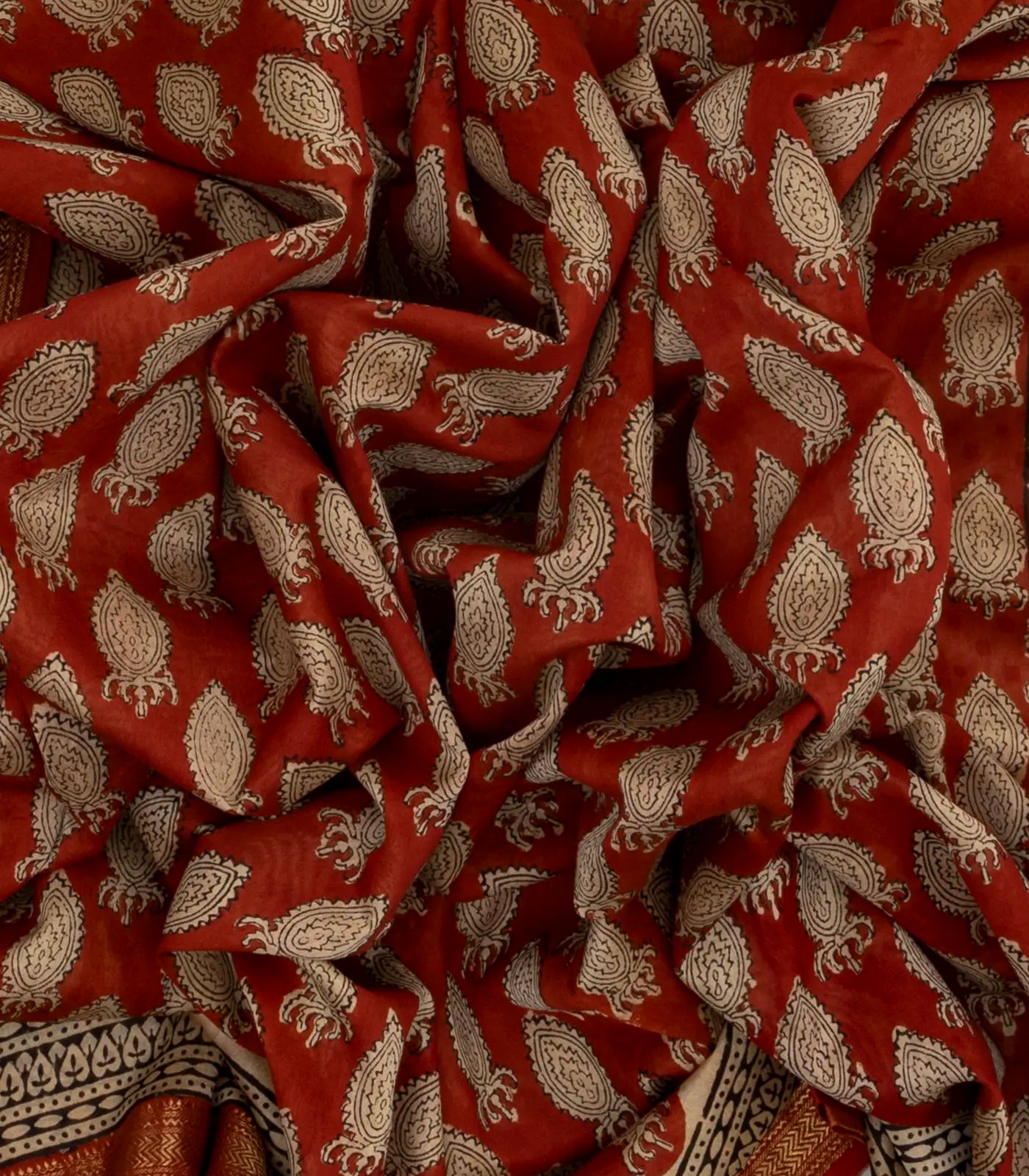 RmKV Rust Handloom Chanderi Cotton Saree With Printed Motifs - view 3