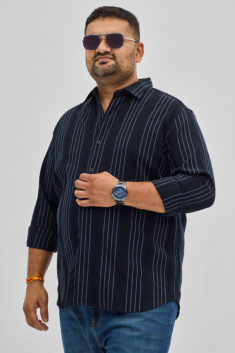 SNITCH Navy Textured Stripes Shirt - view 4