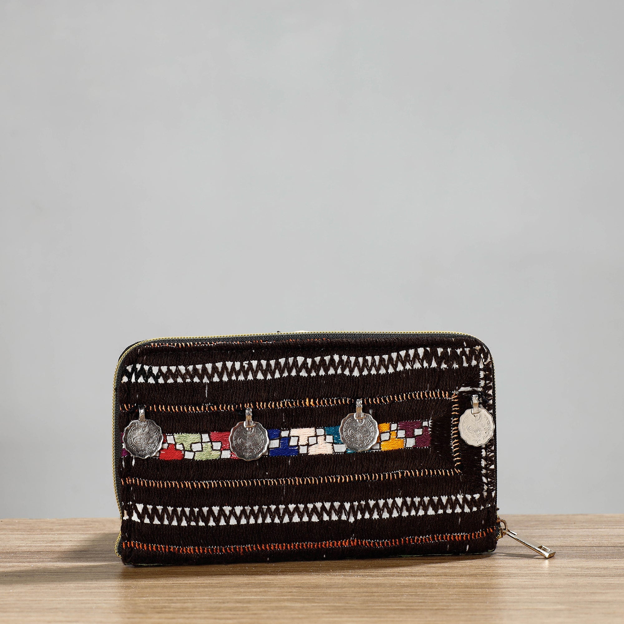 KACHCHH JI CHHAAP Black - Banjara Vintage Embroidery Coin Work Wallet