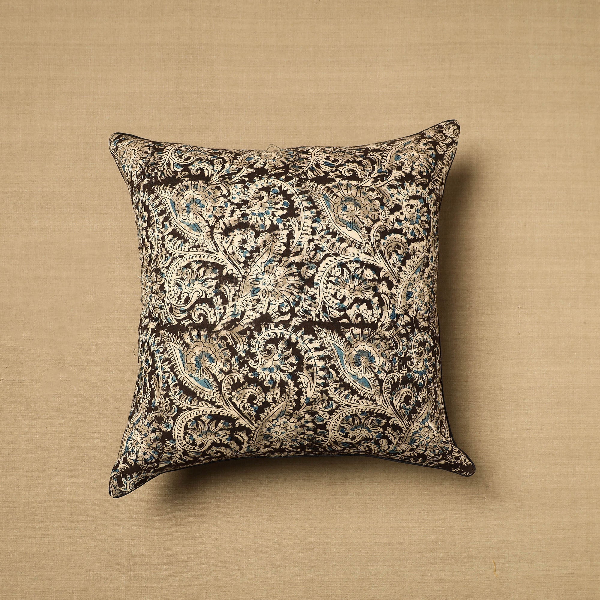 NOORI BAZAR Black - Block Print Cotton Kalamkari Cushion Cover (16 x 16 in) 05