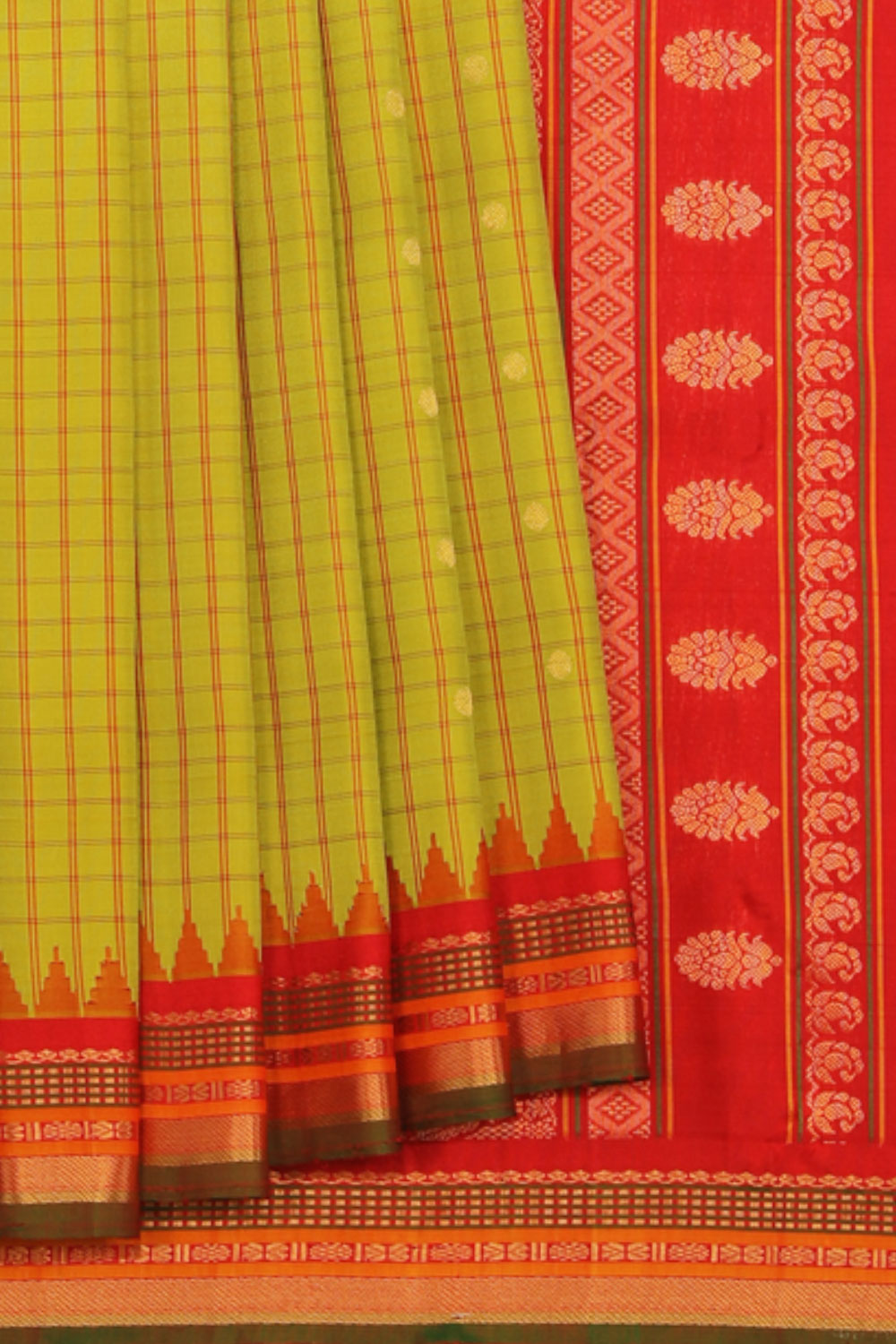Kalanjali Gadwal Moss-Green Saree – Women's