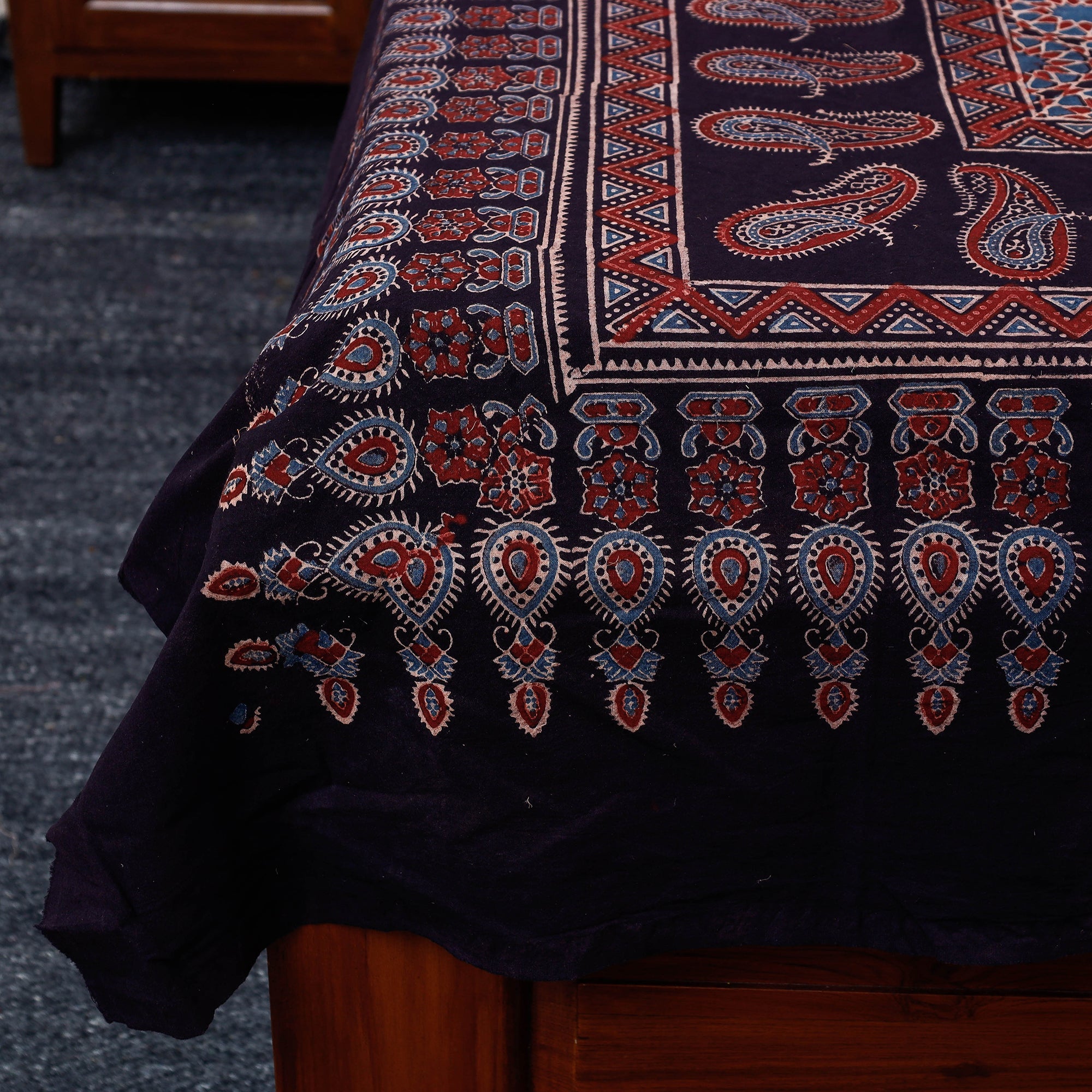 KACHCHH JI CHHAAP Black - Ajrakh Block Printed Cotton Single Bed Cover (90 x 60 in) - view 3
