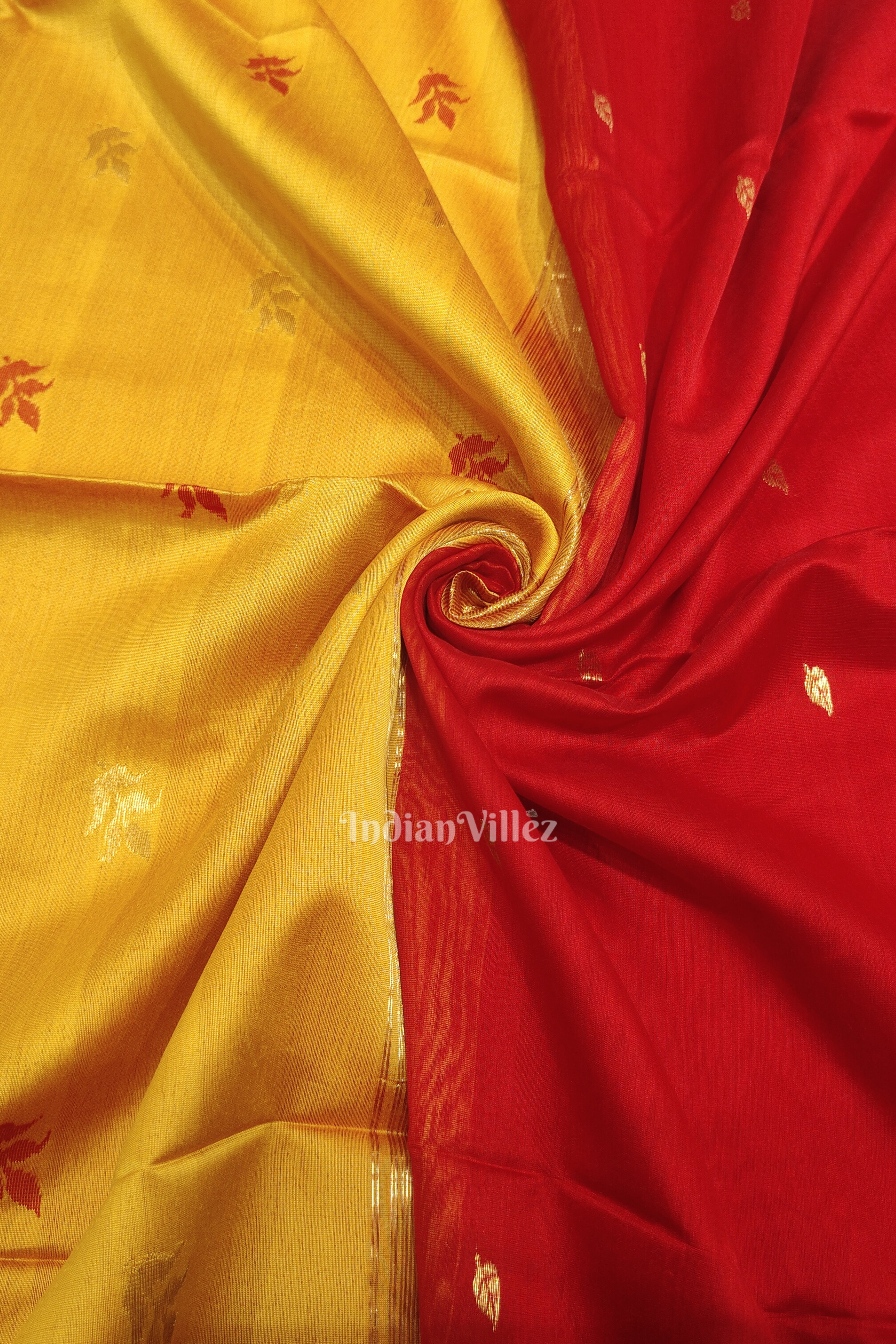 IndianVillèz Deep Red Yellow Pure Silk Cotton Maheshwari Saree - view 2