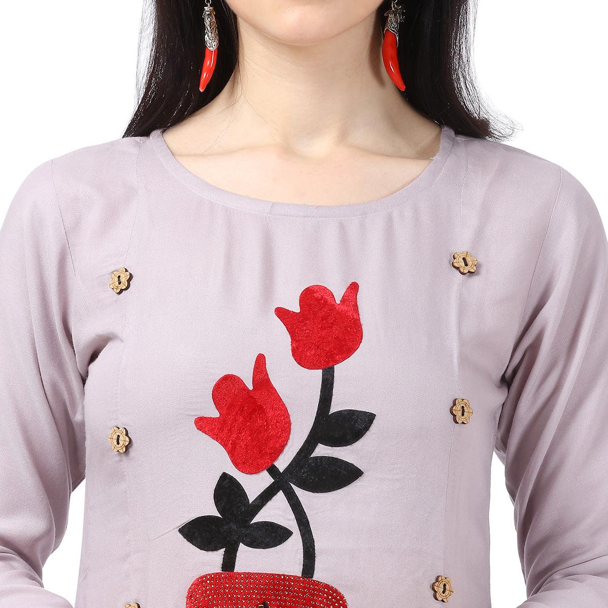 Peachmode Seller Ethnic Light Purple Colored Partywear Embellished Rayon Kurti - view 4