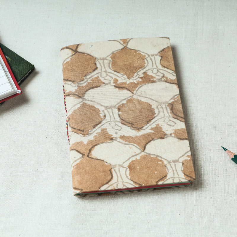 CHUTNEY CRAFT STUDIO Brown - Art Block Print Fabric Cover Handmade Paper Notebook (7 x 5 in)