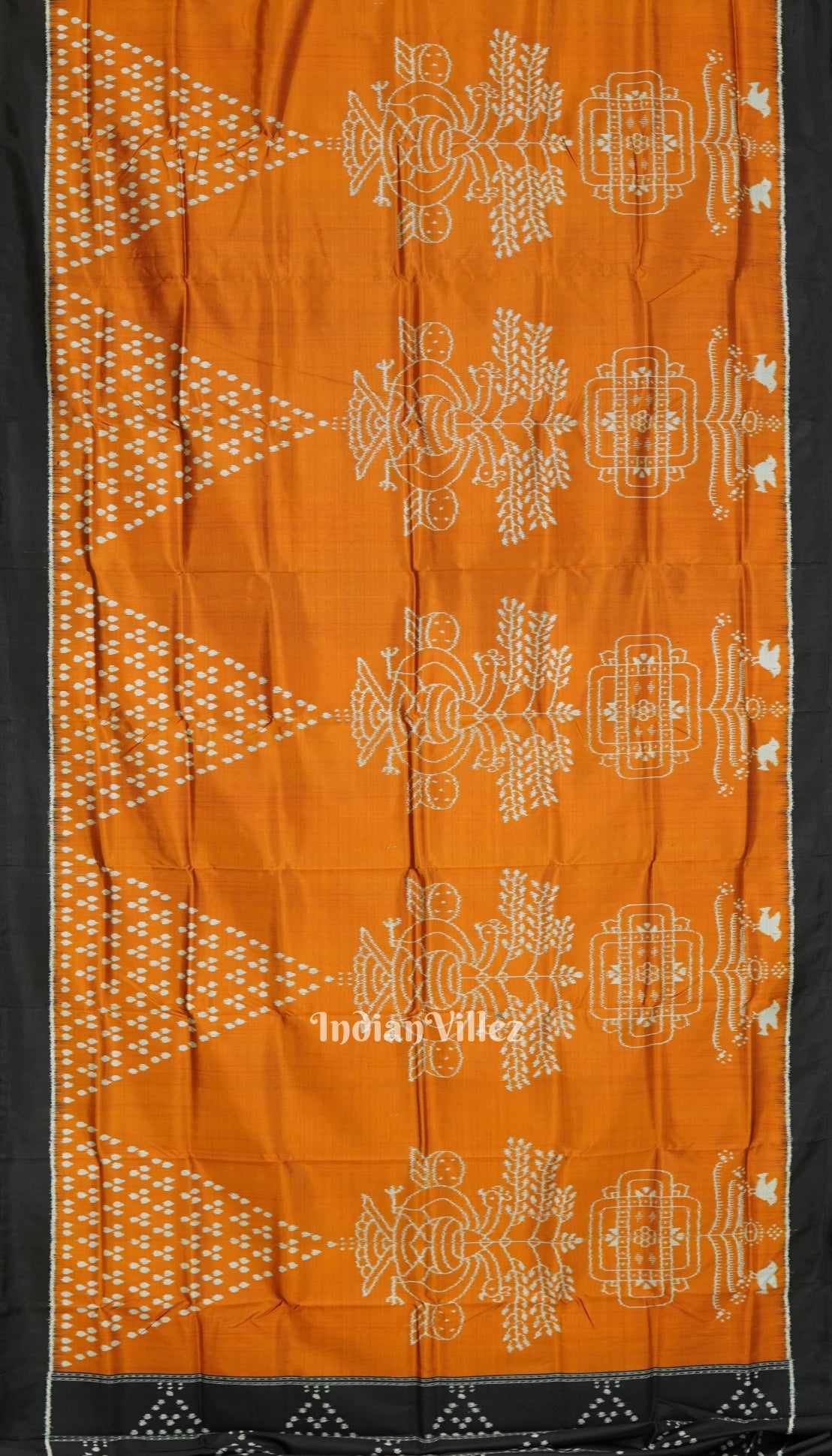 IndianVillèz Deep Orange Odisha Ikat Jhoti Designer Contemporary Silk Saree - view 4