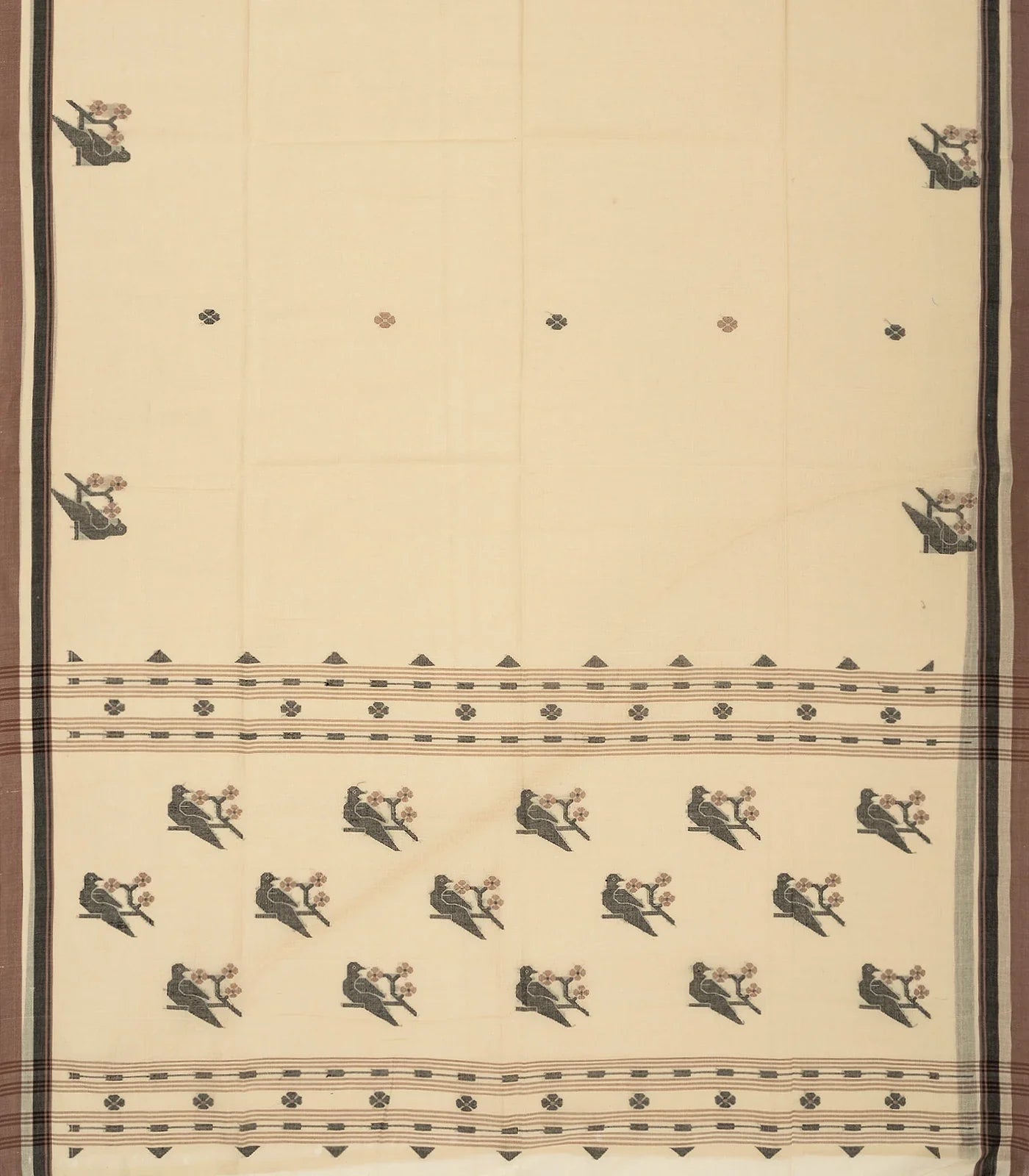 RmKV Taupe Handloom Bengal Cotton Saree With Bird Buttas - view 2