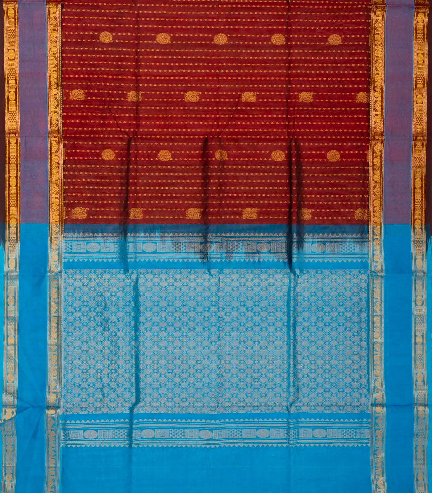 RmKV Crimson Handloom Silk Cotton Saree With Stripes - view 2
