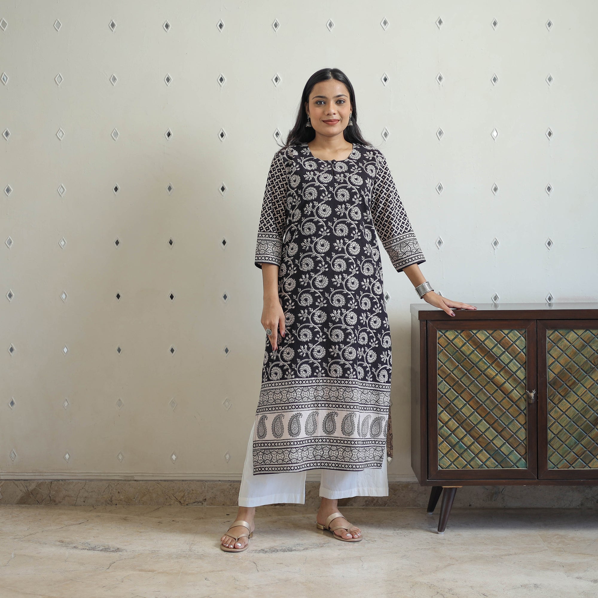 ITOKRI CASUALS Black - Block Print Cotton Straight Bagh Kurta 05 - view 2