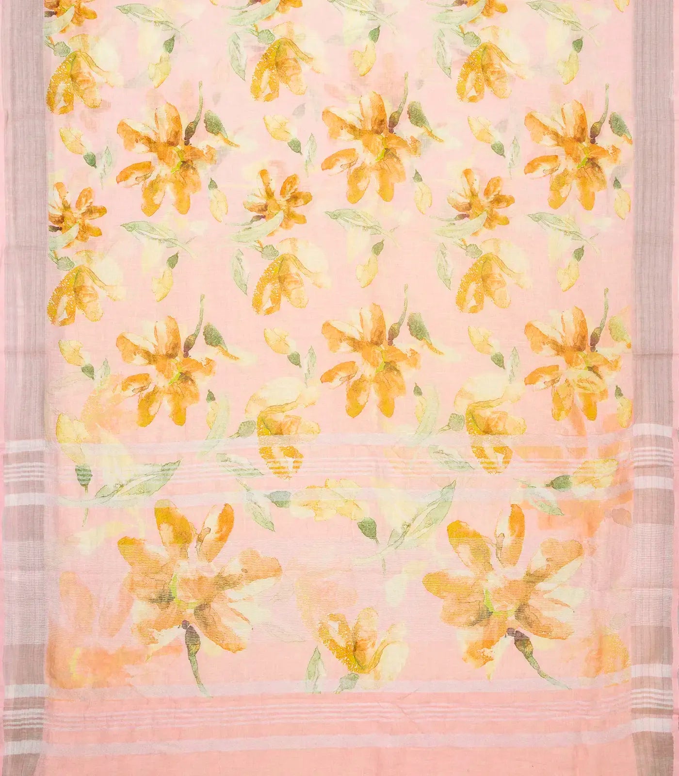 RmKV Bubblegum Pink Handloom Linen Saree With Printed Motifs - view 2
