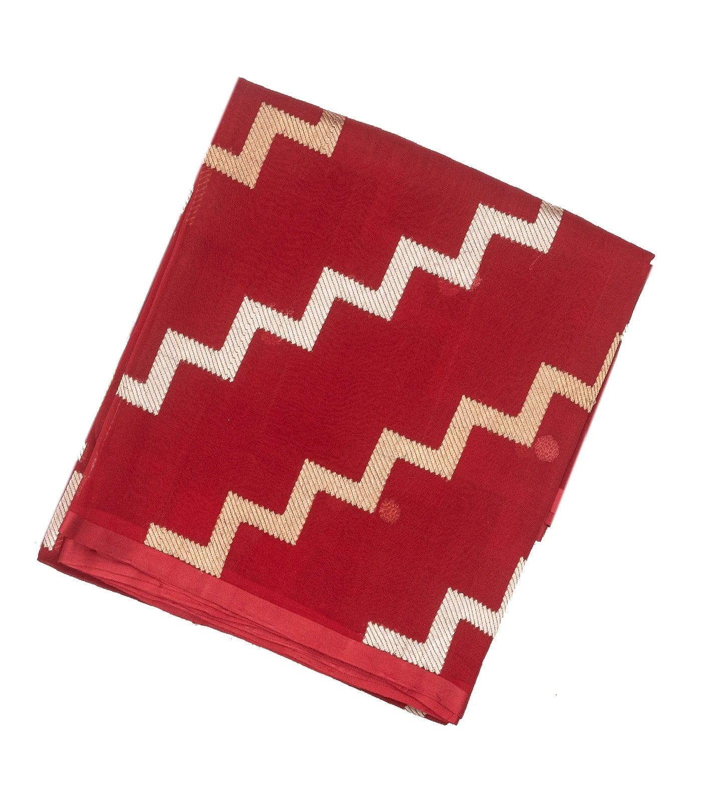 RmKV Red Woven Organza Silk Saree With Chevron Motifs