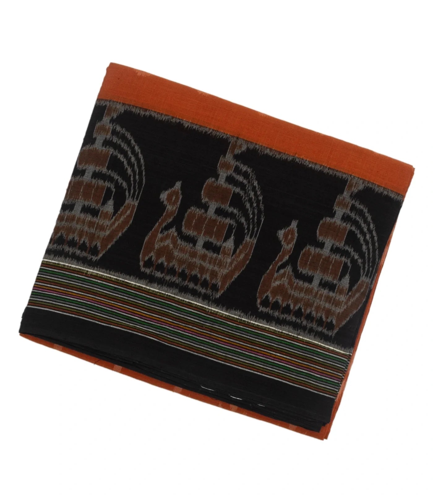 RmKV Rust Handloom Orissa Cotton Saree With Contrast Black Border