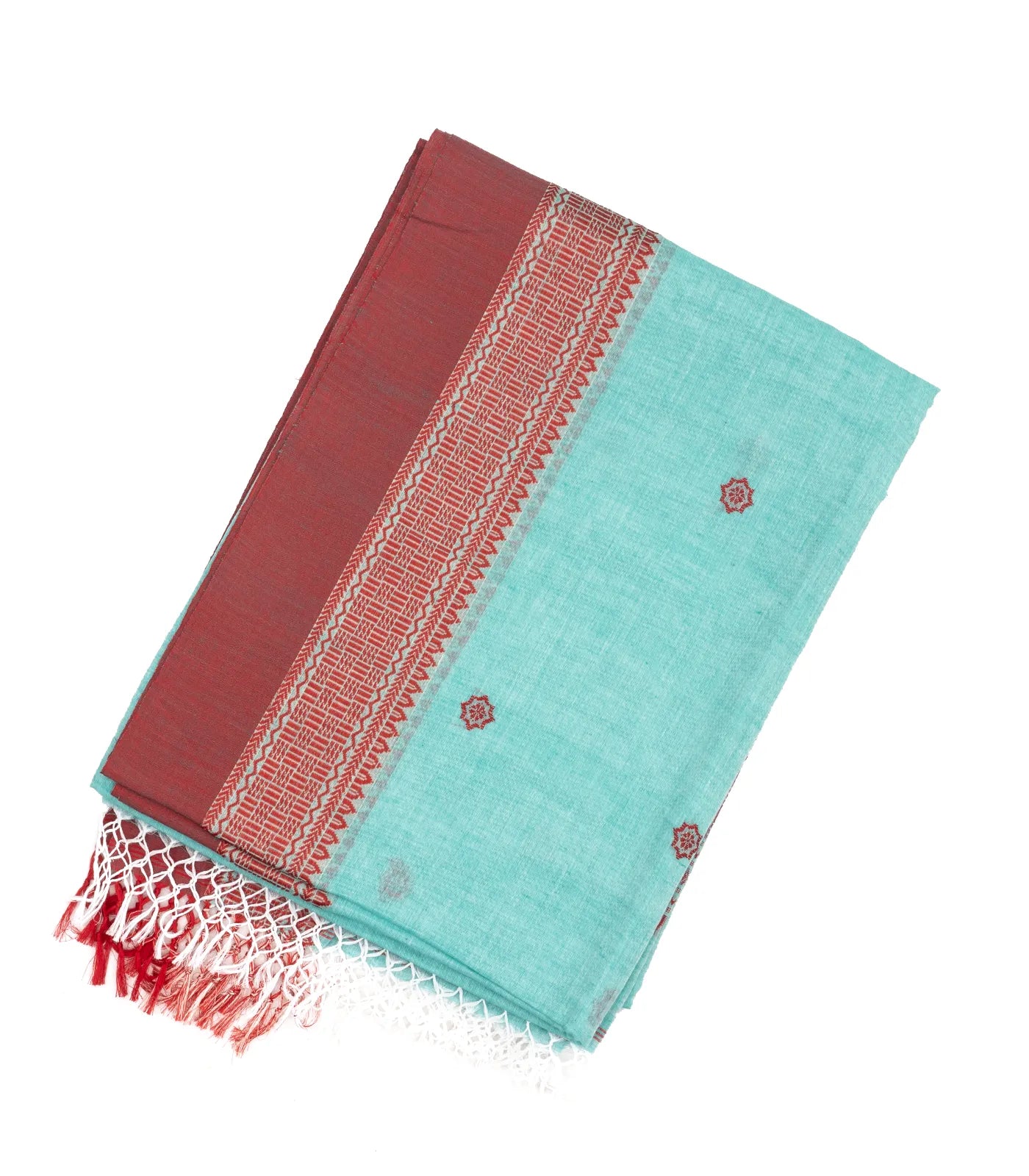 RmKV Light Blue Handloom Bengal Cotton Saree With Floral Buttas