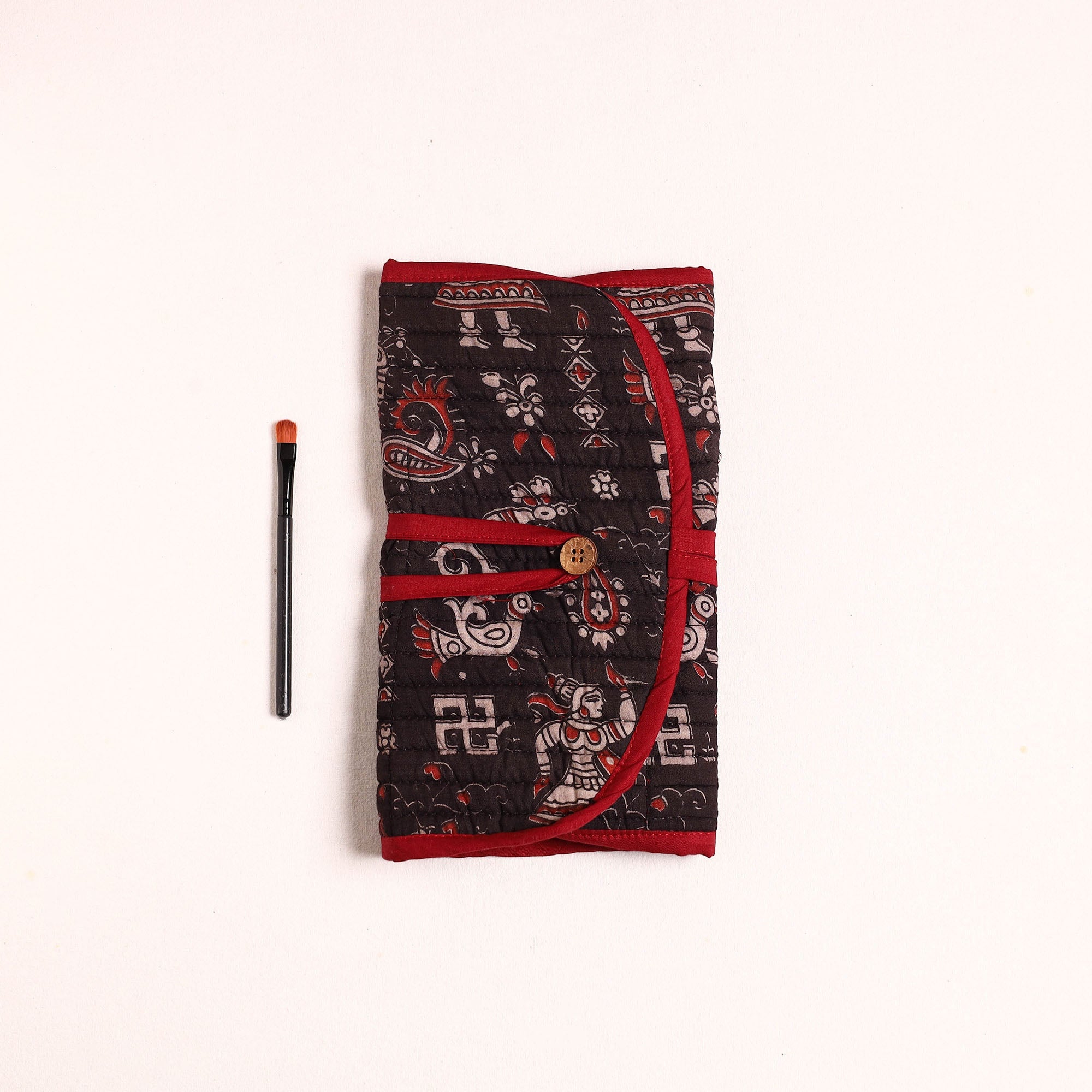 NOORI BAZAR Black - Handcrafted Multipurpose Segmented Make-up Brush Wrap Pouch/Case 01 - view 2